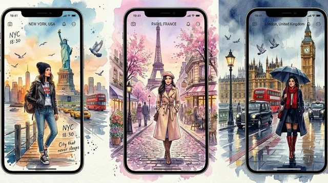 Sulu Boya Seyahat Uygulaması Telefon Mockup'ları