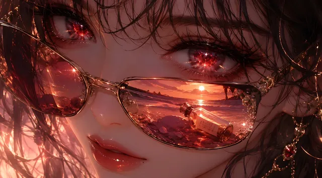 Crimson Eyes Glasses Reflection Portrait