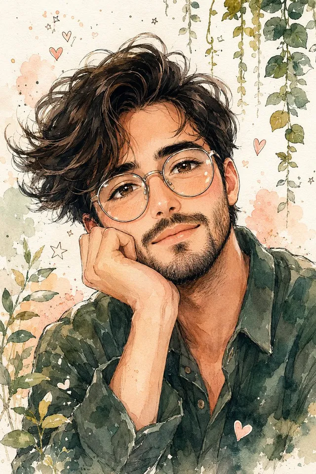 Watercolor Anime Style Male Portrait