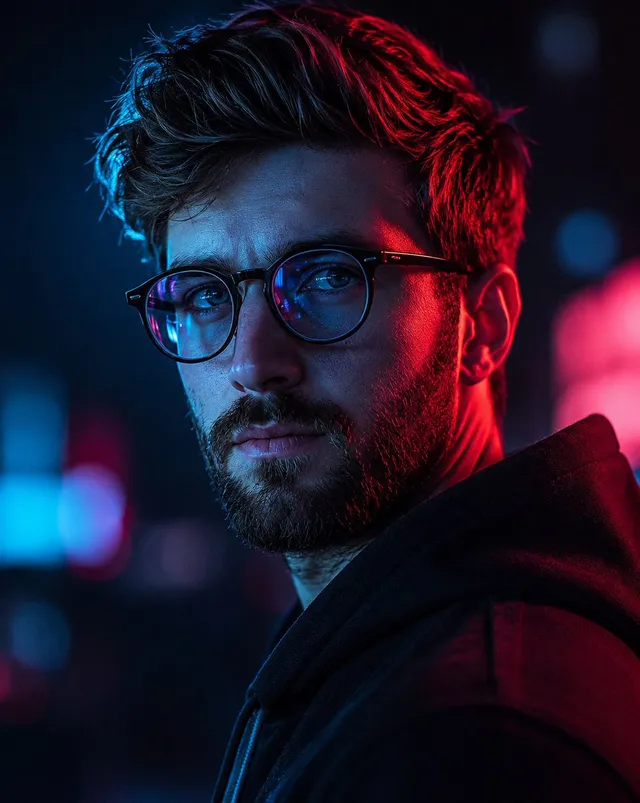 Cyberpunk Male Portrait with Neon Lighting