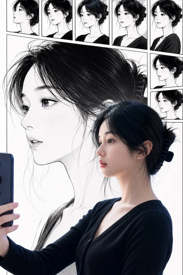 Real Woman with Manga Counterpart Selfie