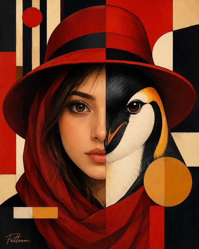 Retrato Híbrido Surrealista Humano-Pingüino