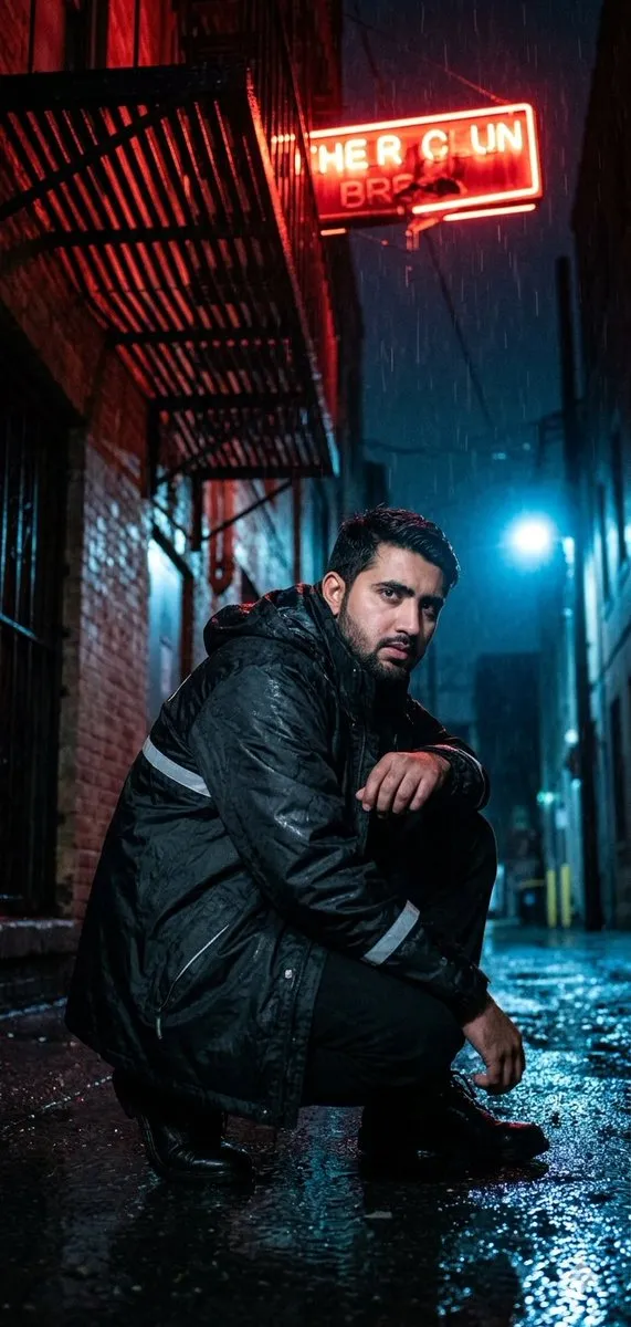 Low Angle Neon Alley Shot