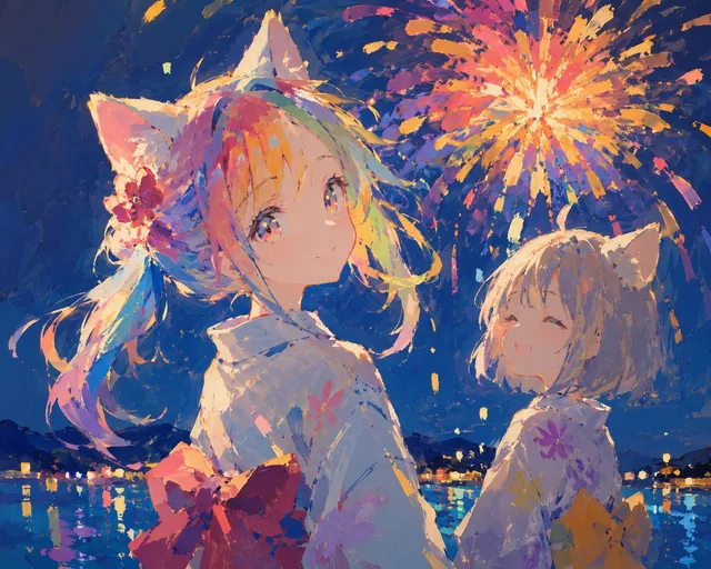 Rainbow Haired Cat Girl Illustration