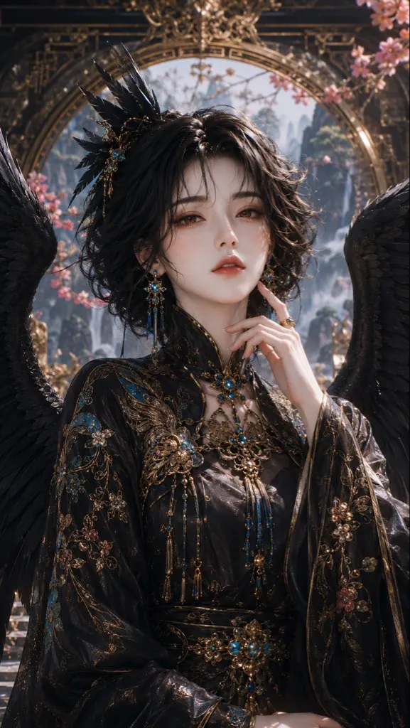 3D CG Oriental Fantasy Raven Goddess Portrait