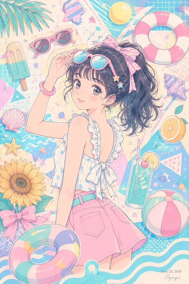 Pastel Anime Summer Beach Collage
