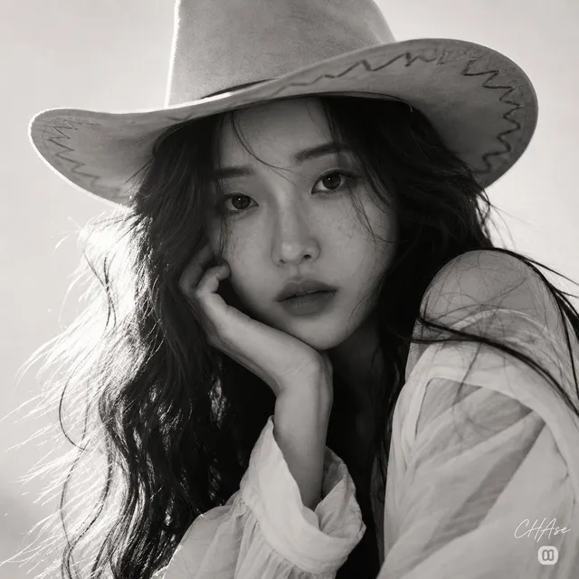 Monochrome Western Cowgirl Portrait