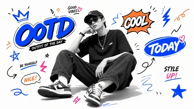 Blue Graffiti OOTD Sticker Poster