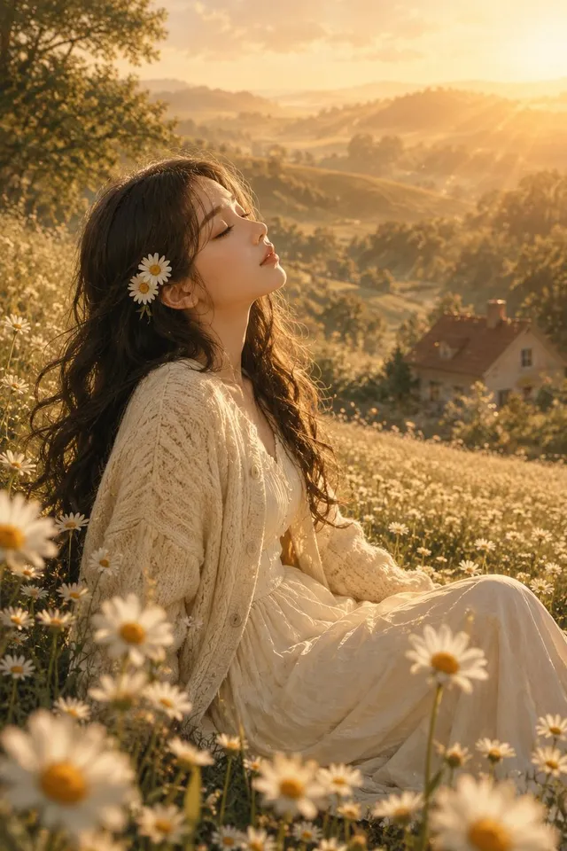 Golden Hour Daisy Meadow Portrait