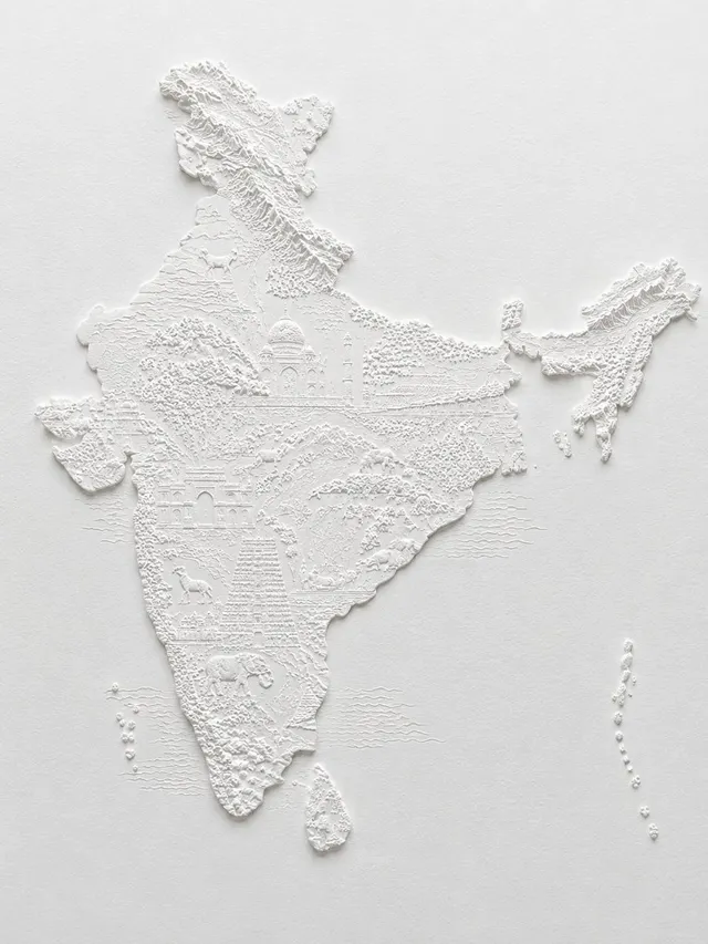 White Bas-Relief Map of India