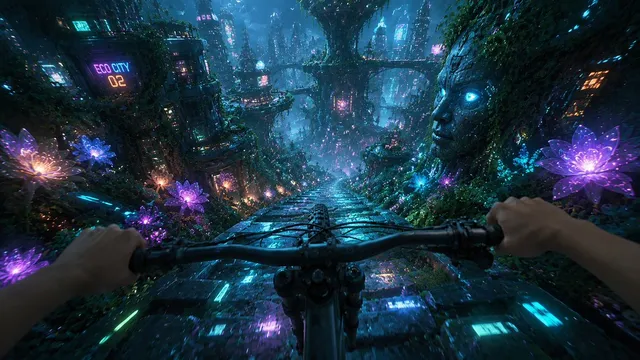 Futuristic Forest Mountain Bike POV
