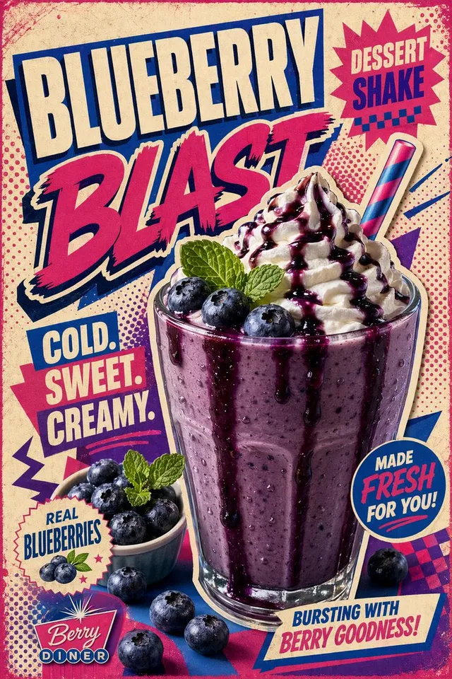 Retro Pop Art Blueberry Shake Poster