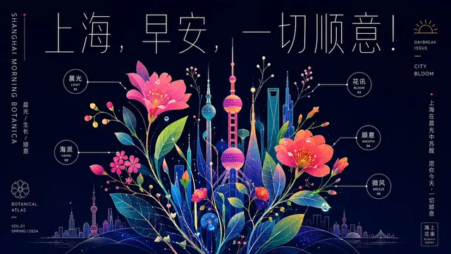 Neon Shanghai Botanical Morning Poster