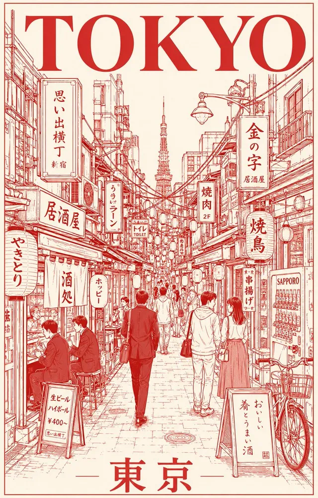 Minimalist Tokyo Night Travel Poster