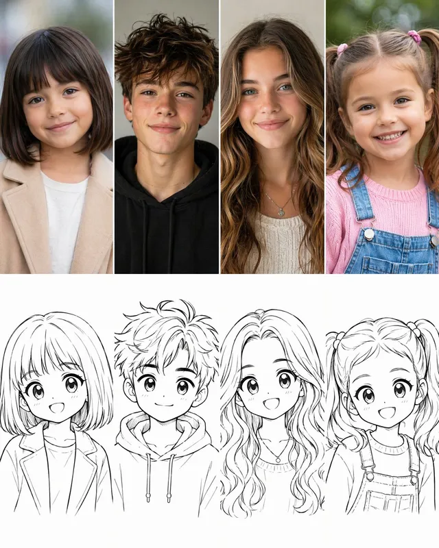 Photo to Anime Sketch Comparison Grid