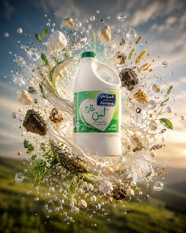 Schwebende Almarai Milch Spritzer Anzeige