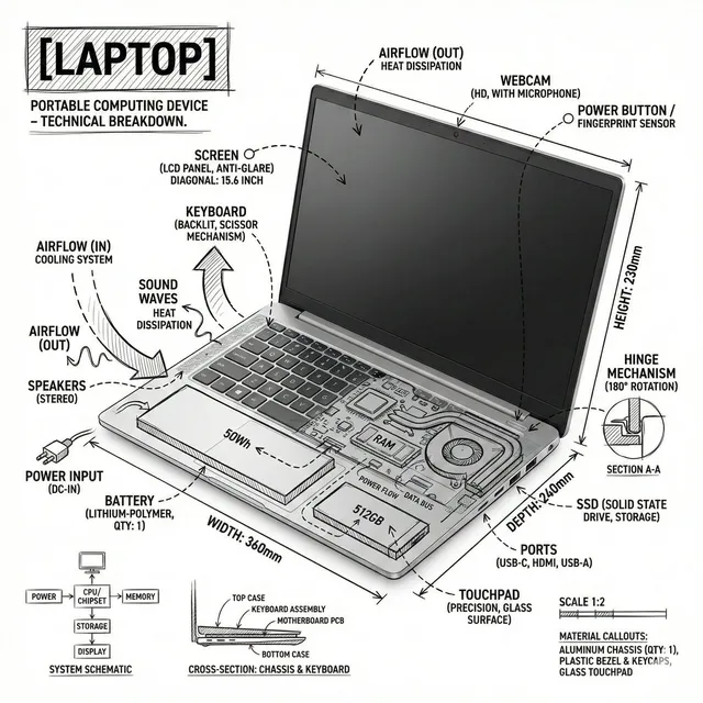 Technische Laptop-Infografik-Illustration