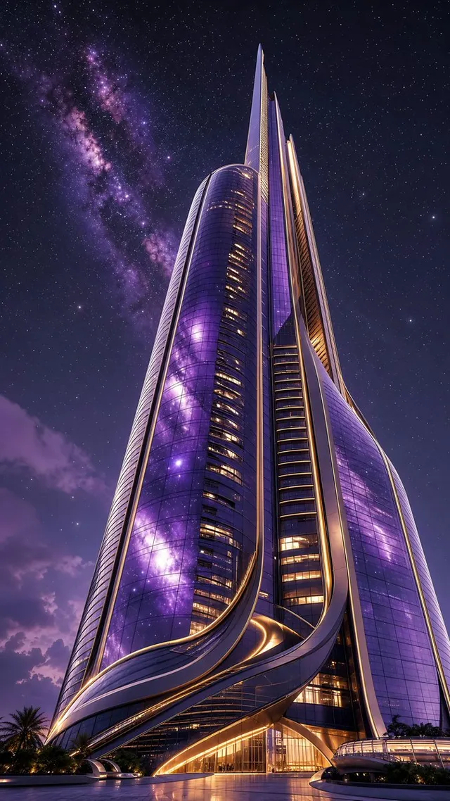 Futuristic Starry Skyscraper Wallpaper