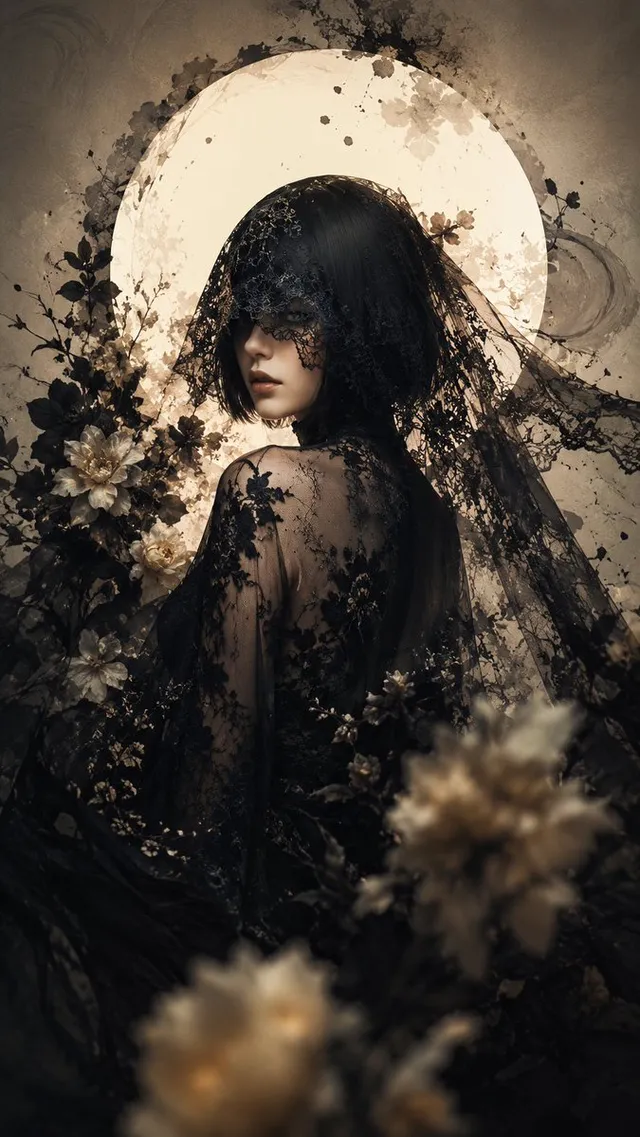 Gothic Lace Veil Moon Portrait