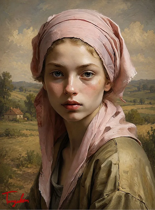Retrato al Óleo de Niña Pastoral