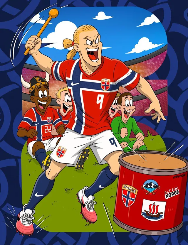 Norway Football Striker Cartoon Illustration