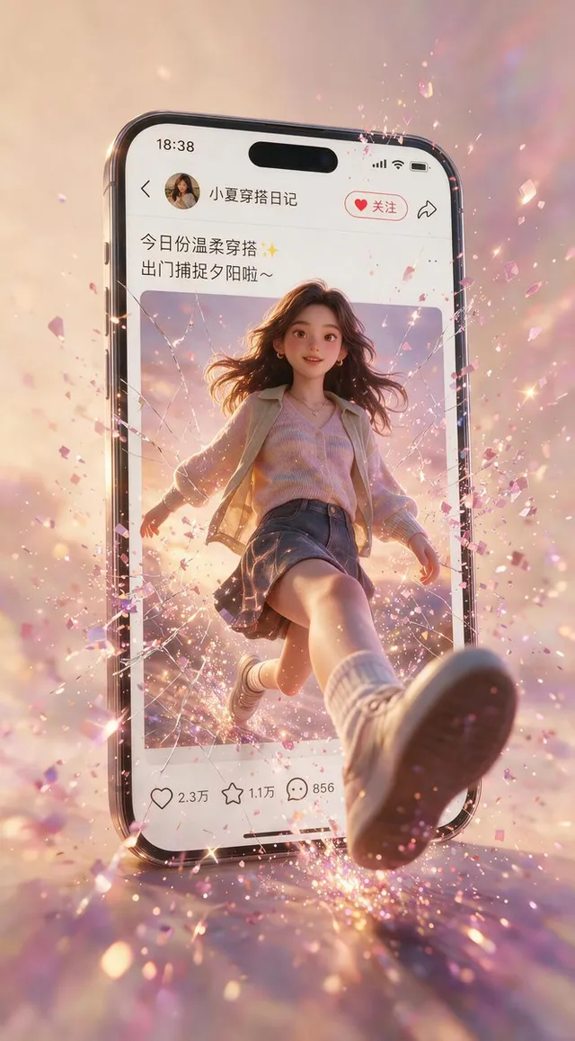 Girl Bursting From Phone Screen