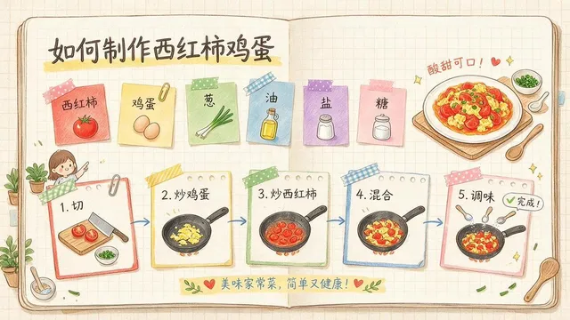 Infografica Ricetta Uova e Pomodoro Disegnata a Mano