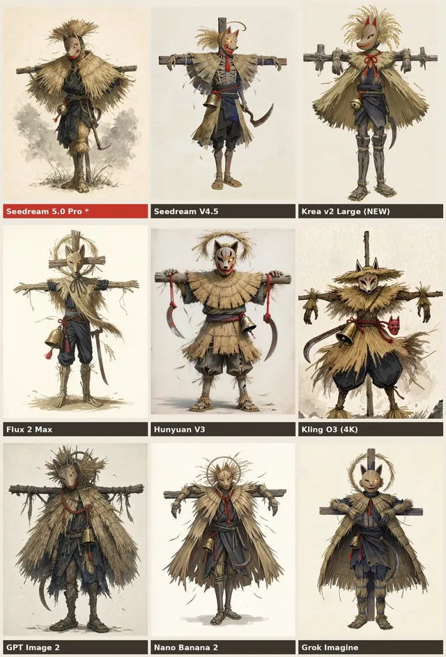 Comparación de Nueve Modelos de Yokai Espantapájaros