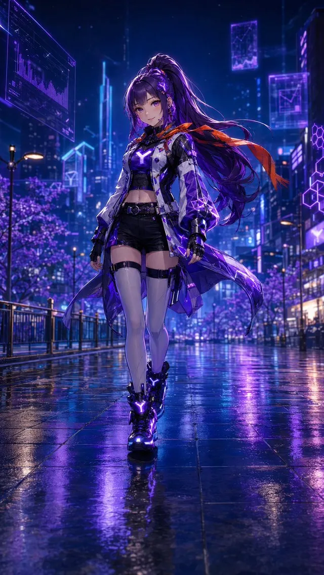 Cyberpunk Anime Heroine in Neon Rain