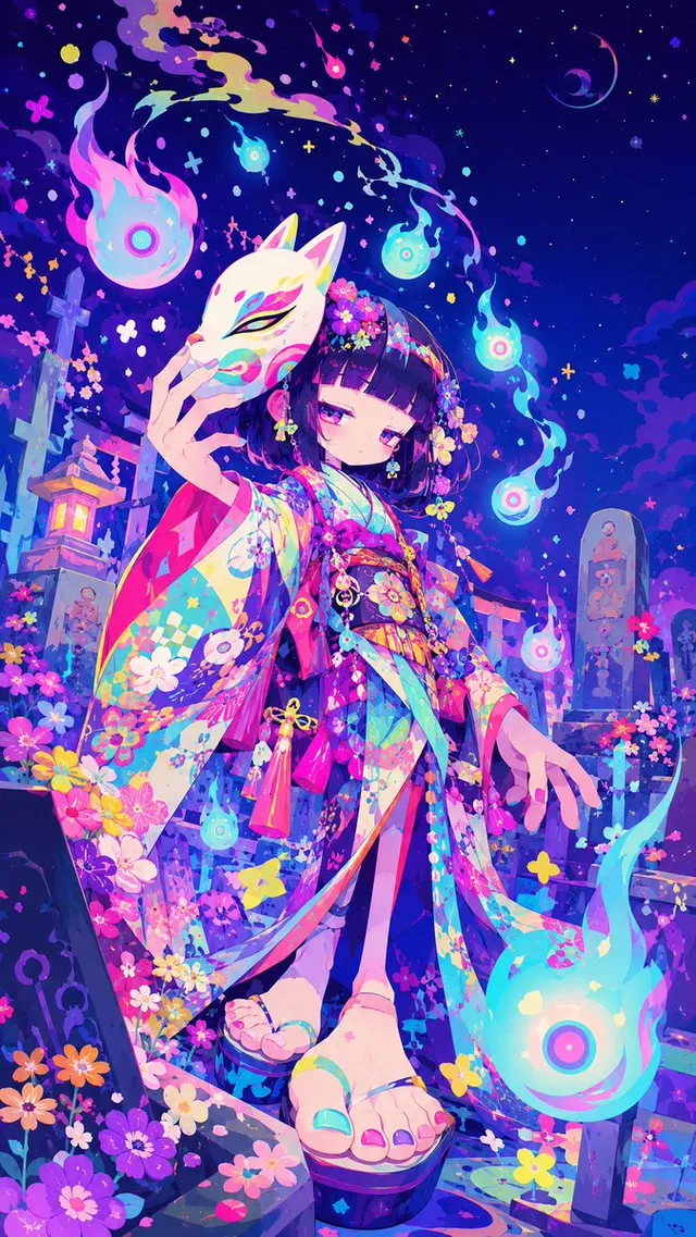 Neon Kitsune Shrine Maiden