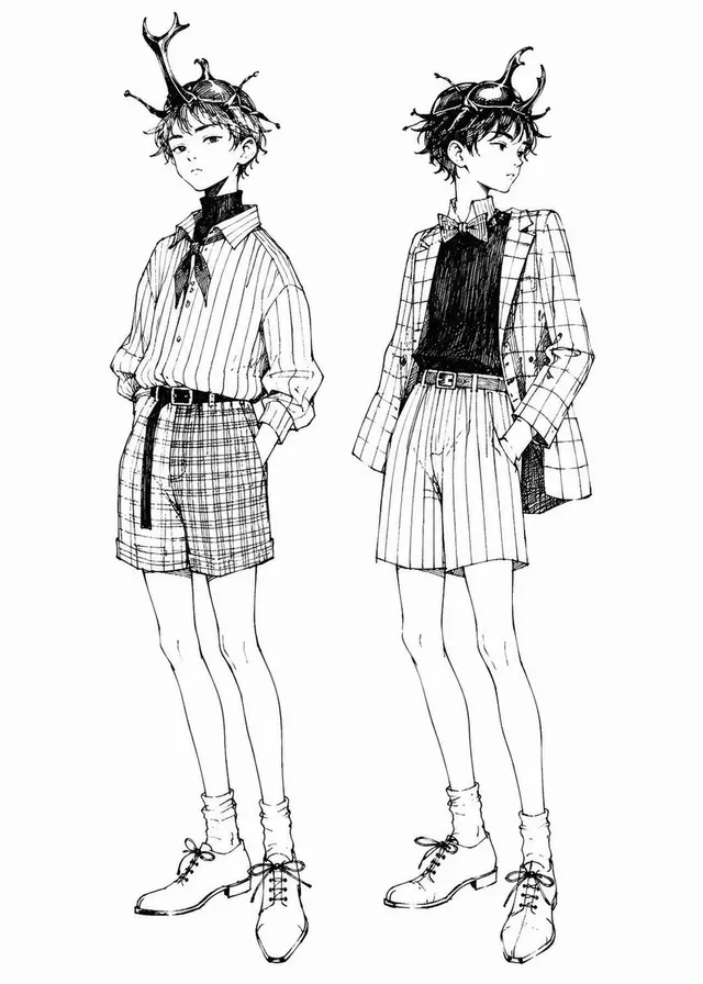 カブトムシ少年ファッションスケッチ