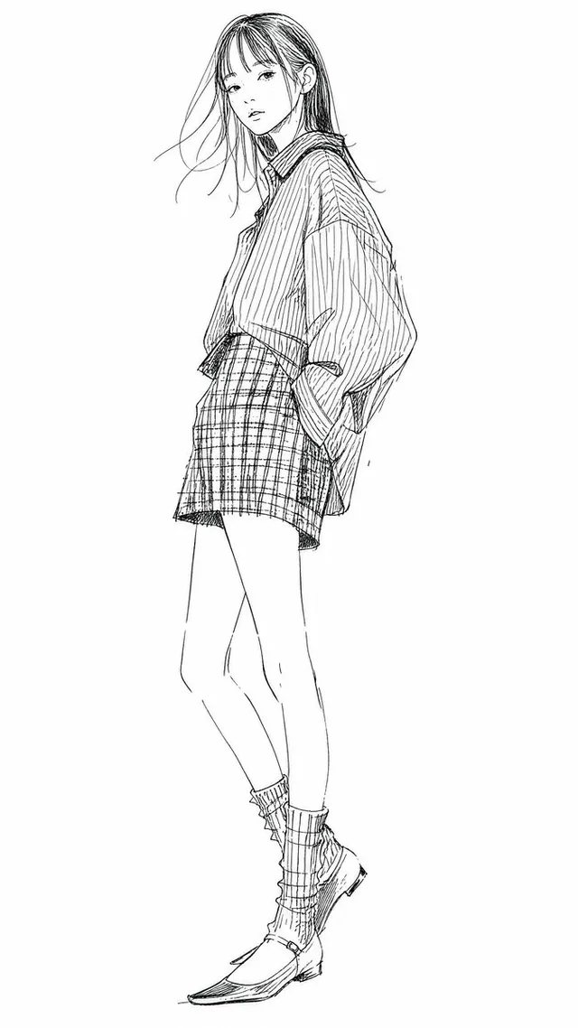 マンガファッション線画の女の子