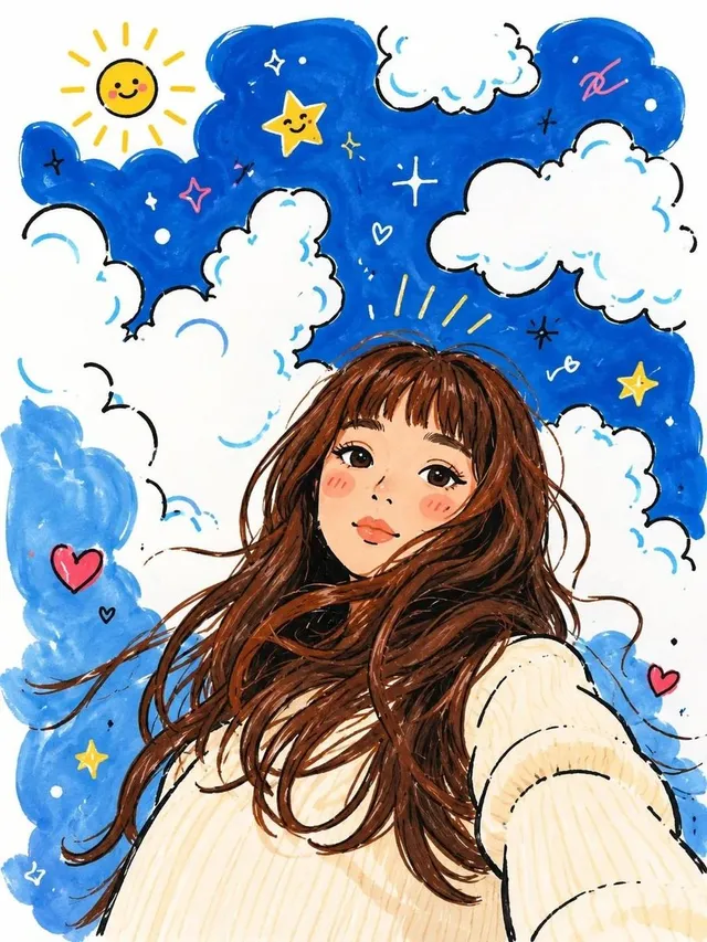 Whimsical Doodle Art Selfie