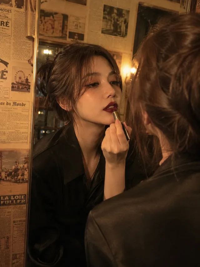 Vintage Beauty Portrait with Lipstick