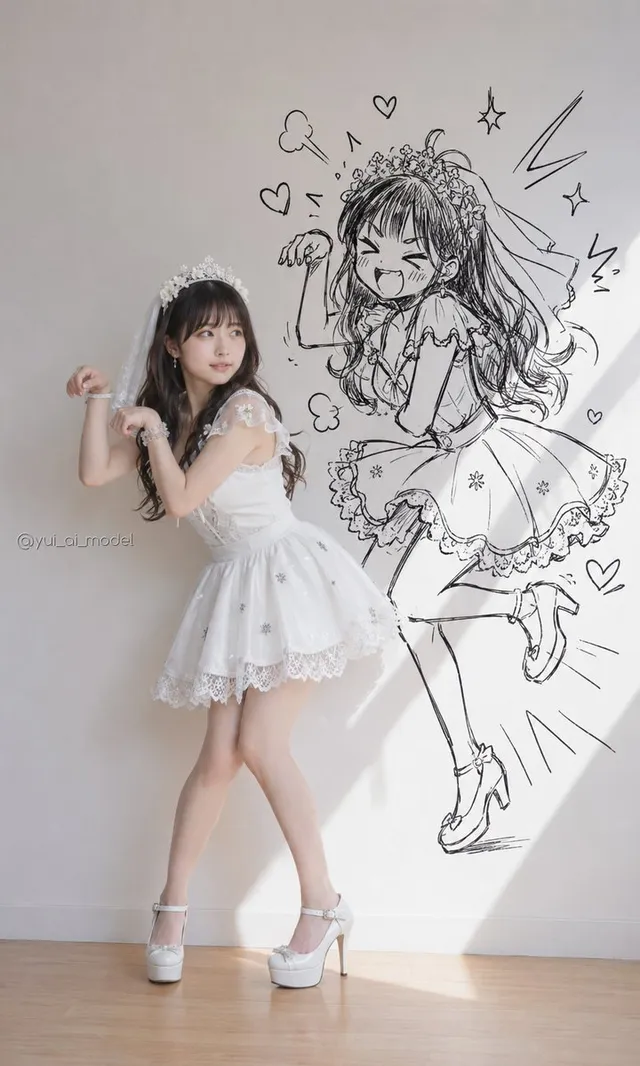 偶像女孩与漫画墙面速写