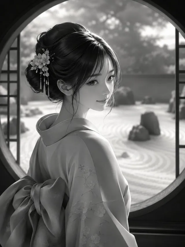 Monochrome Kimono Portrait