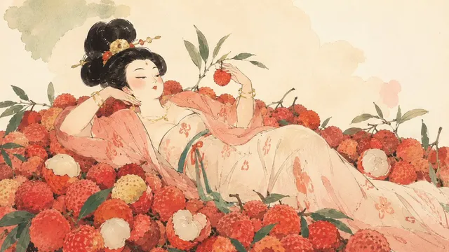 Tang Noblewoman in Lychee Watercolor