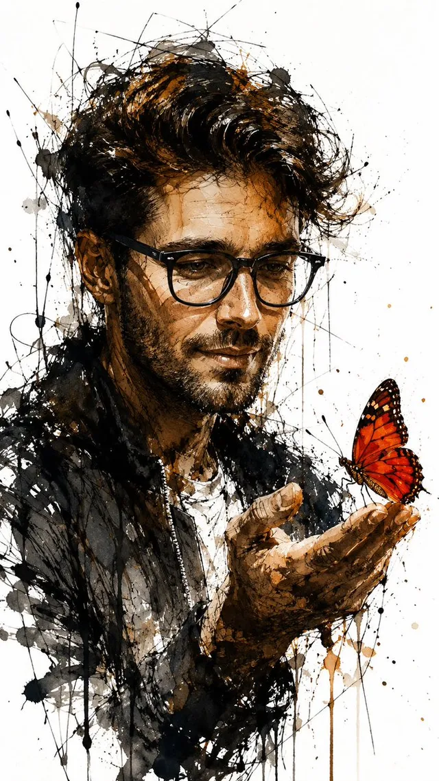 Ink and Watercolor Butterfly Portrait