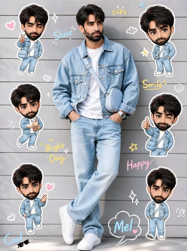Denim Chibi Sticker Portrait Collage