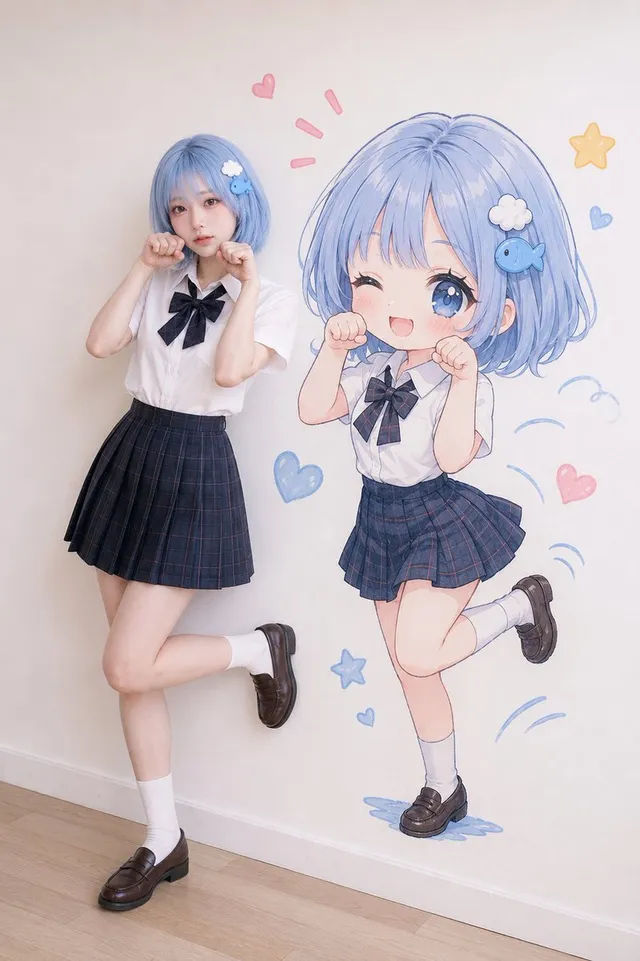 Realistic Portrait with Chibi Wall Art