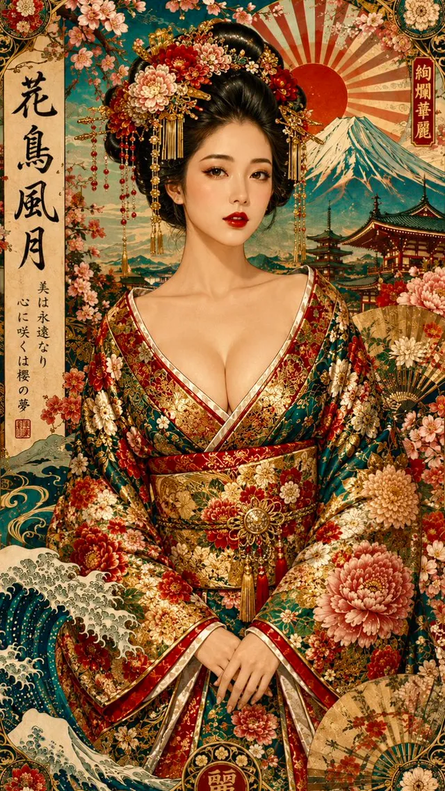 Japanisches Jugendstil-Geisha-Porträtposter