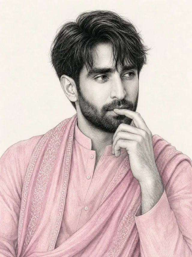 South Asian Man Graphite Drawing