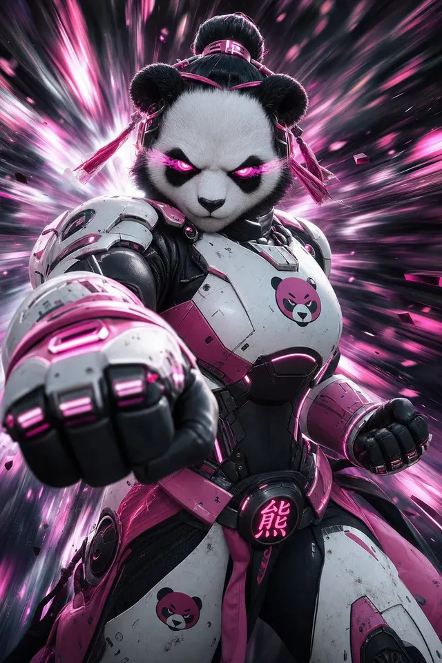 賽博機甲熊貓戰士 3D 藝術