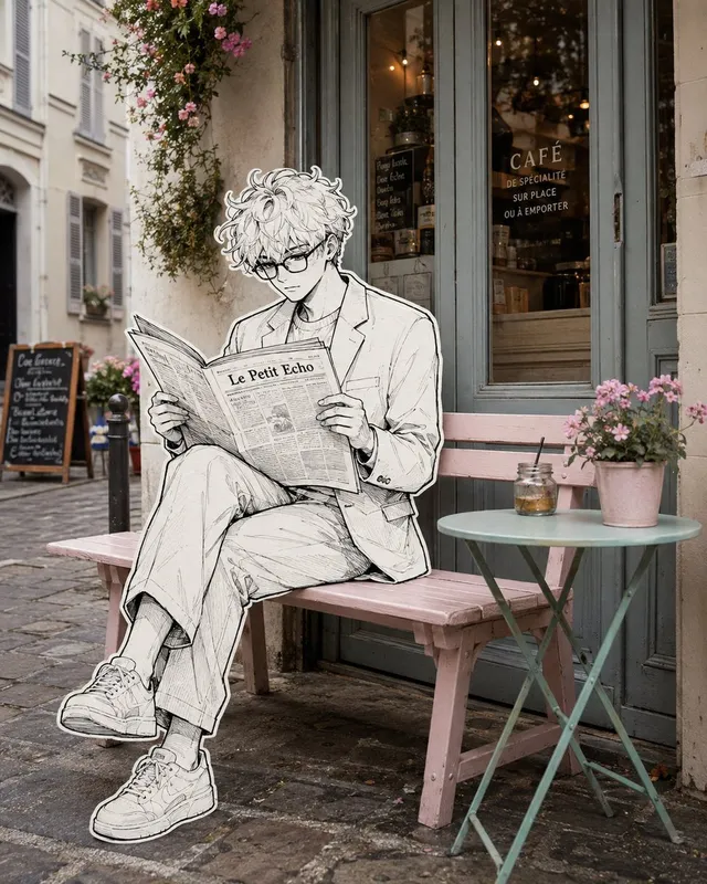 Mixed Media Parisian Cafe Scene