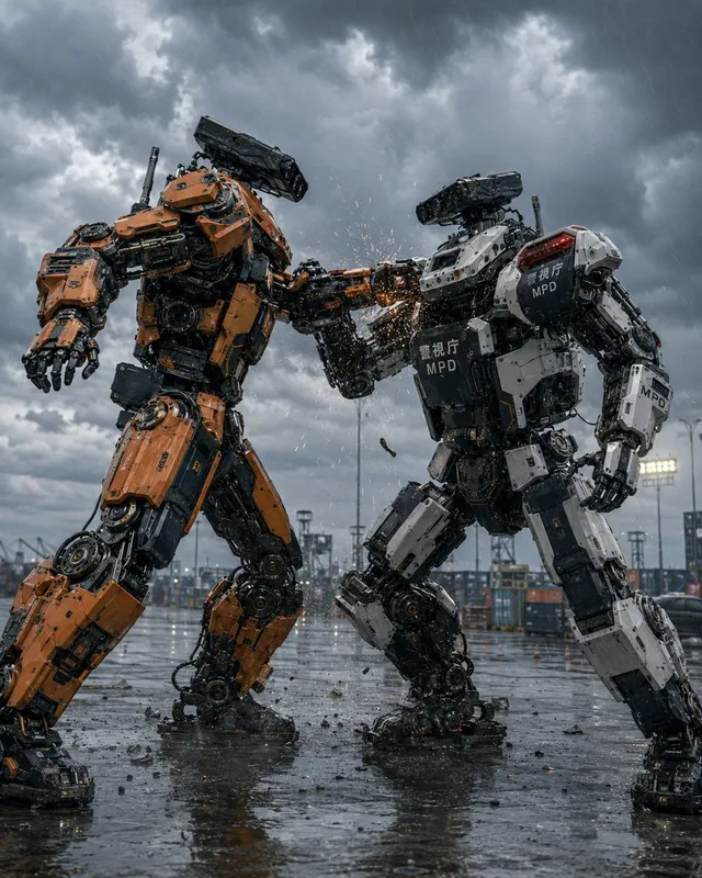 Stürmisches Polizei-Mech-Duell