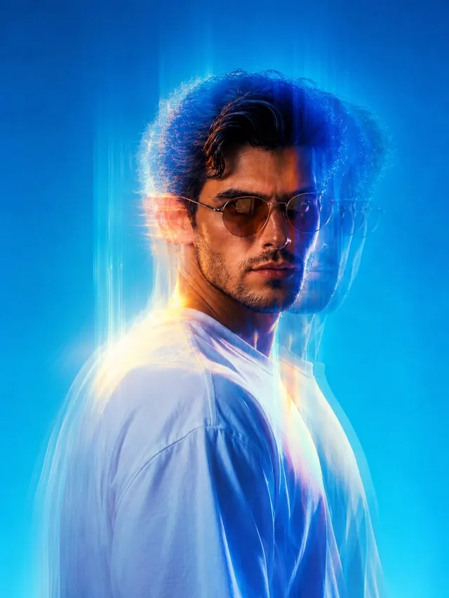 Dreamy Cyan Motion Blur Portrait