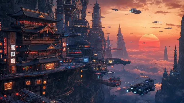 Cyberpunk Klippen-Megacity Wallpaper