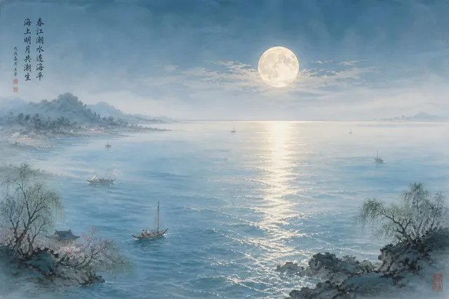 月下中國海景