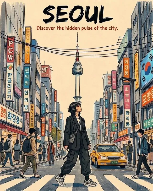 Seoul und Tokio Retro Reiseplakat