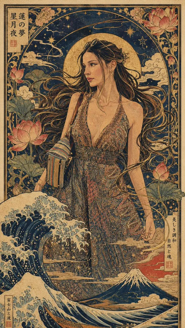 Art Nouveau & Ukiyo-e Fusion Portrait